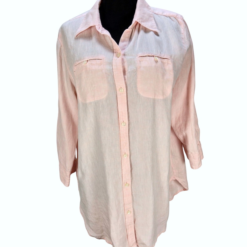 Women's‎ Ralph Lauren Large Pink 100% Linen Button Down Shirt Coastal Grandma